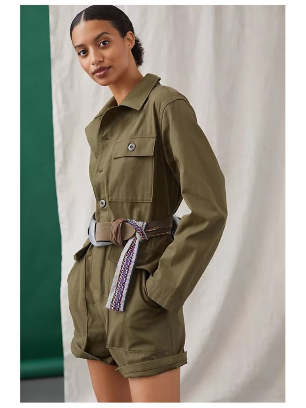 Mare Mare | 100% Cotton Olive Utility Romper | NWT
